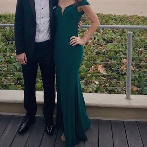 Plunging Cuffed Off the Shoulder Sheath Gown